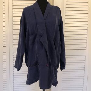 Silk Royal Blue Lightweight Jacket with Pockets and Adjustable Elastic